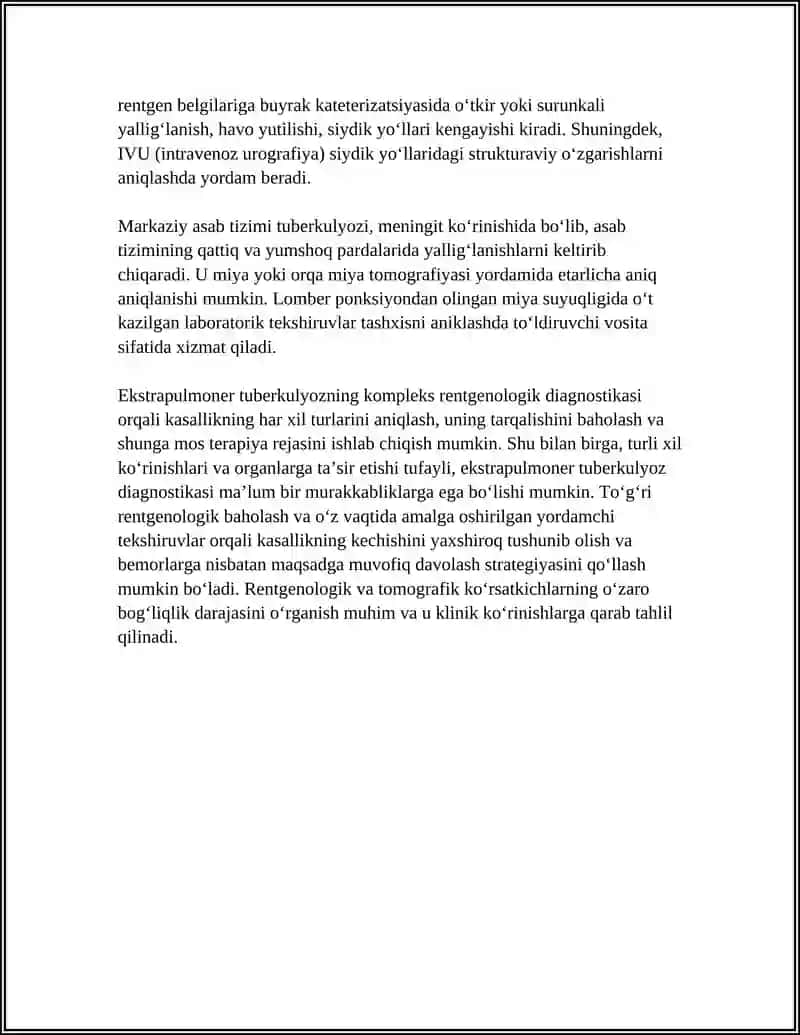 REFERAT Mavzu: РЕНТГЕНОЛОГИЧЕСКАЯ ДИАГНОСТИКА ВНЕЛОГИЧНИЕ ТУБЕРКУЛЕЗ 4