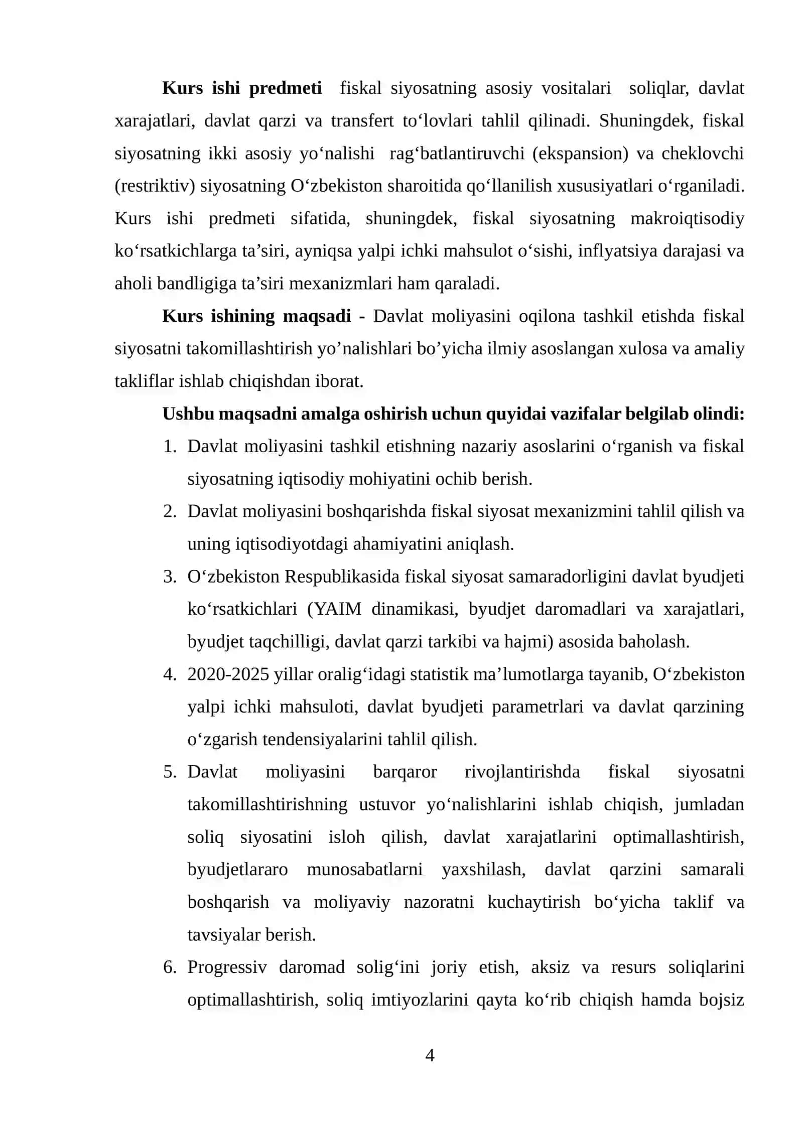 Davlat moliyasini oqilona tashkil etishda fiskal siyosatni takomillashtirish yo’nalishlari 4