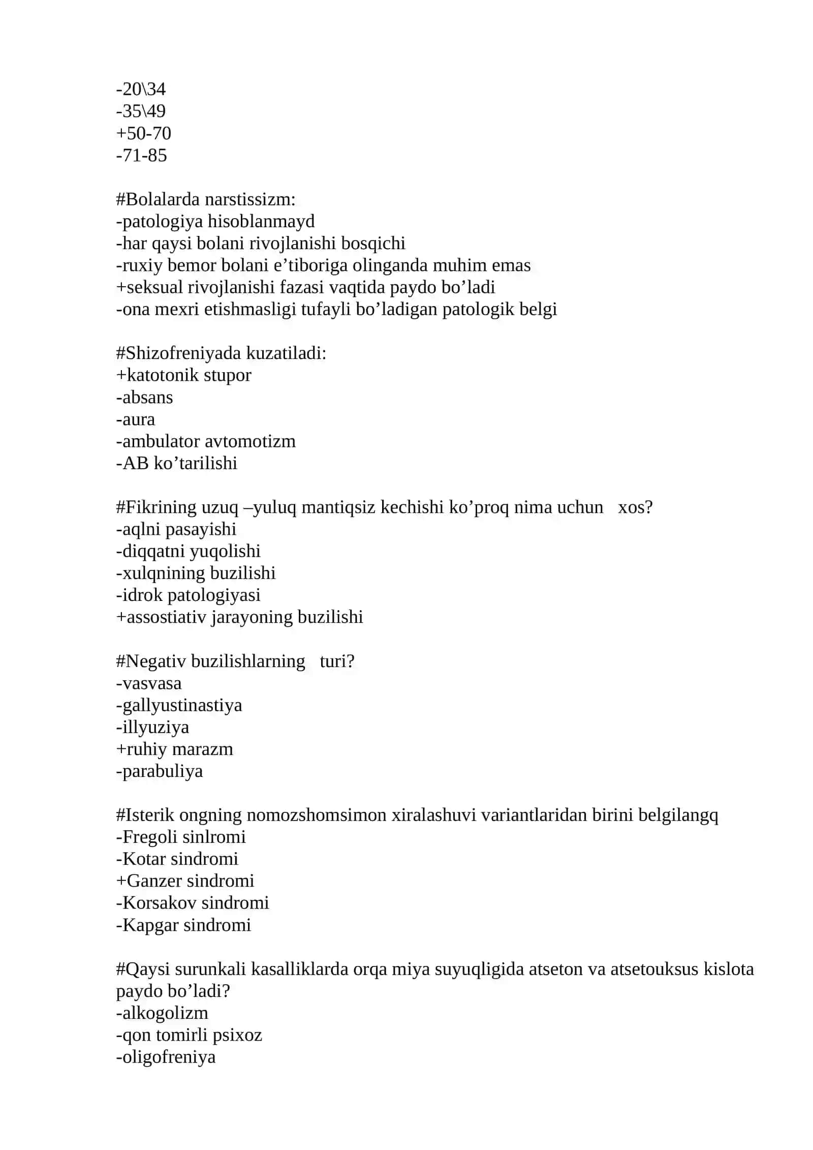 PSIXIATRIYA FANIDAN TEST JAVOBLARI BILAN 4