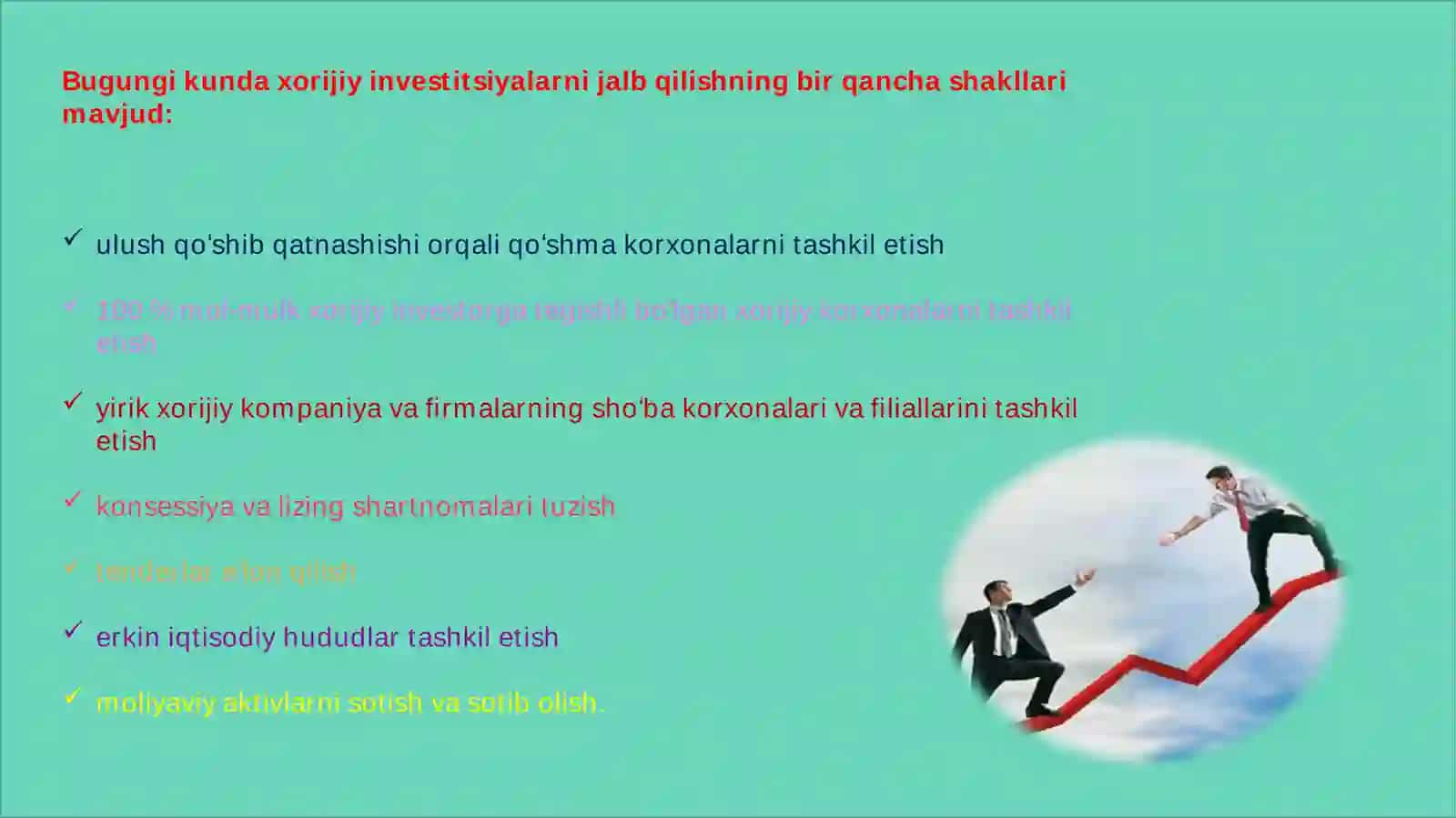 Xorijiy investitsiyalarning mohiyati va jalb qilish sabablari 4