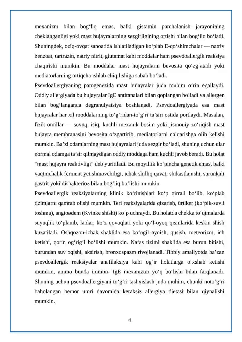 Psevdoallergiya. Atopik kasalliklar haqida tushuncha 4