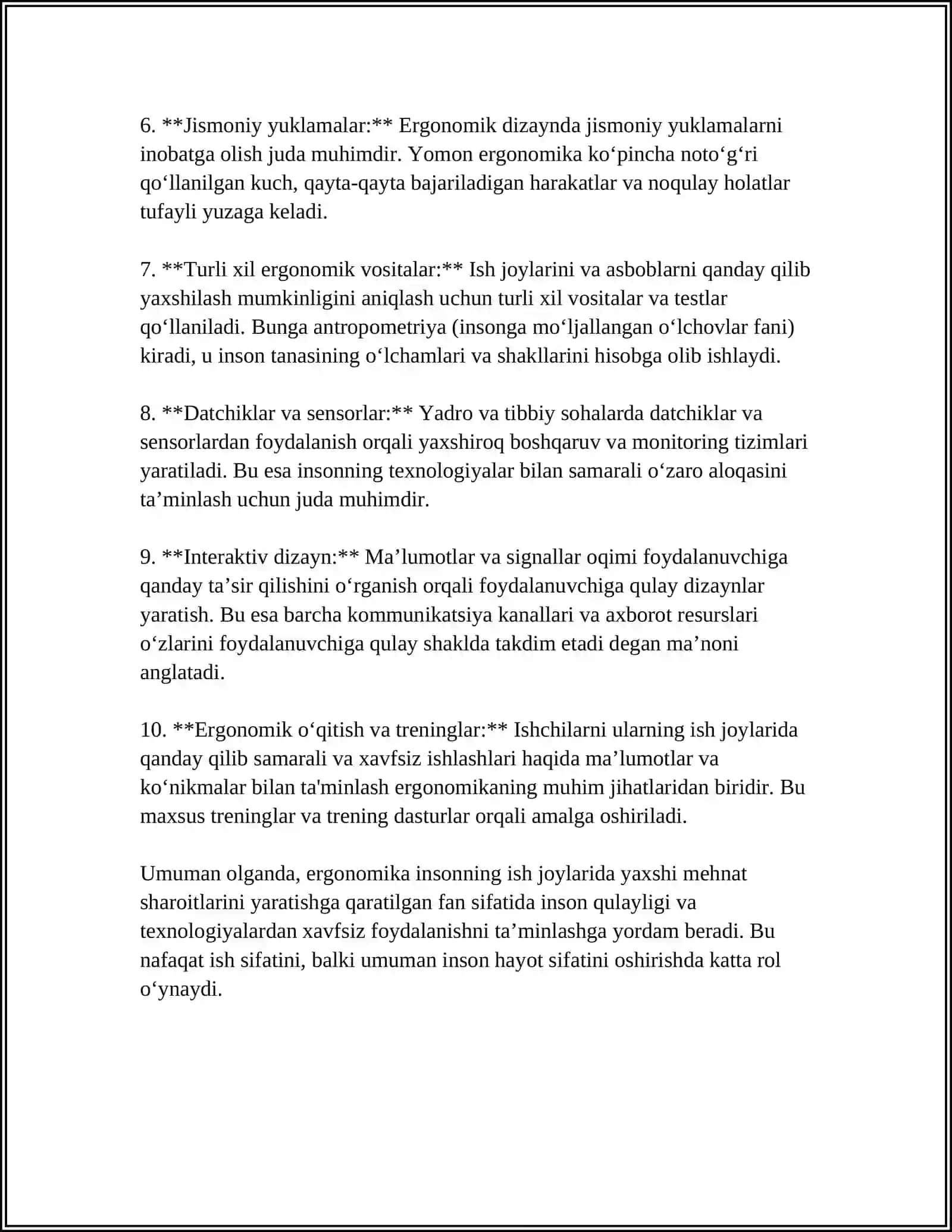 MEHNAT FAOLIYATI JARAYONIDA ERGONOMIKANING ÒRNI 4