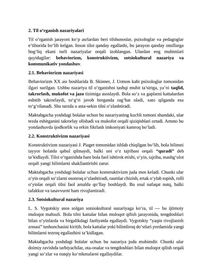 Til O‘rganish Nazariyalari va Ularning Maktabgacha Yoshdagi Bolalarga Ta’siri 4