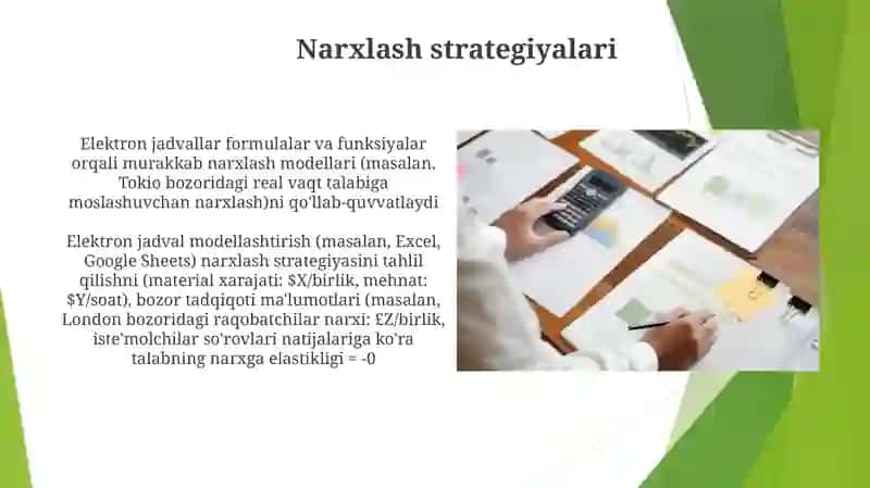 Jadval redaktorlaridan iqtisodiy masalalarni yechish jarayonida foydalanish 4