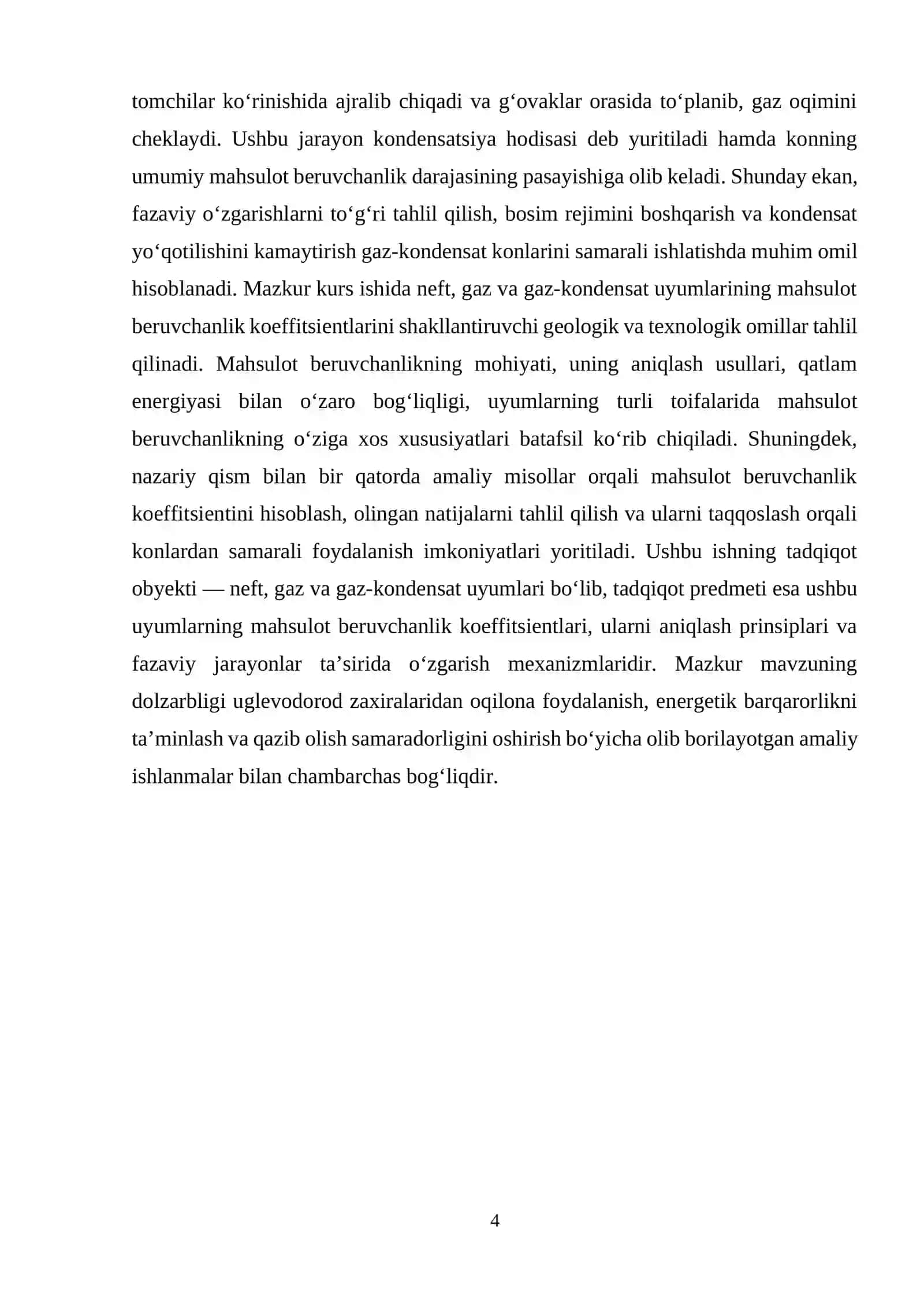 Neft, gaz va gaz-kondensat uyumlarining mahsulot beruvchanlik koeffitsienti 4