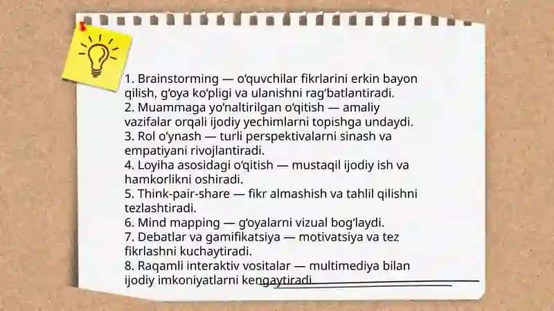 Pedagoglarda kreativlik sifatlari va ijodiy tafakkurni rivojlantiruvchi metod vosita va texnologiyalar 4