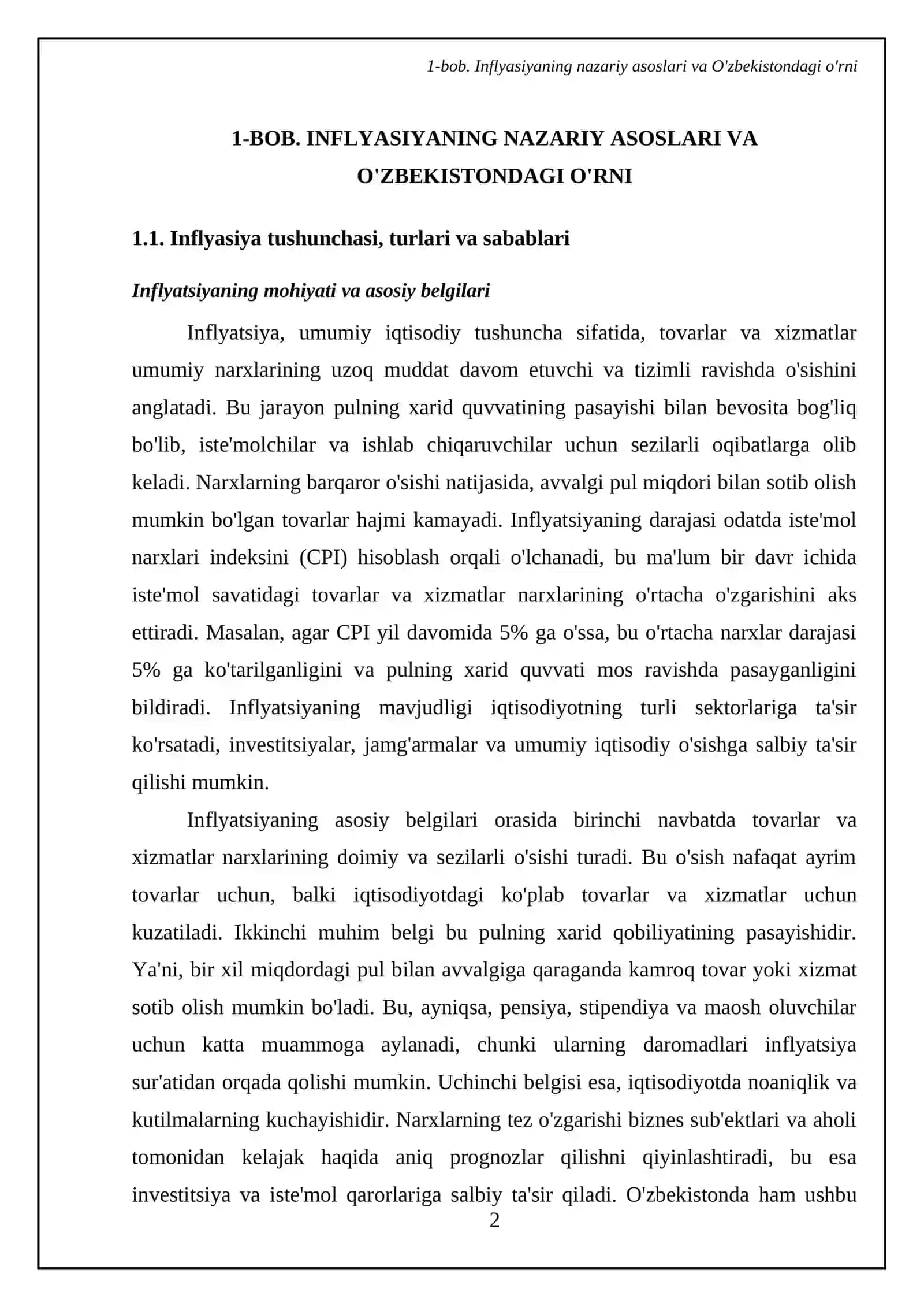 Inflyasiya: O`zbekistonda inflyatsion holat va uni tahlil qilish 4