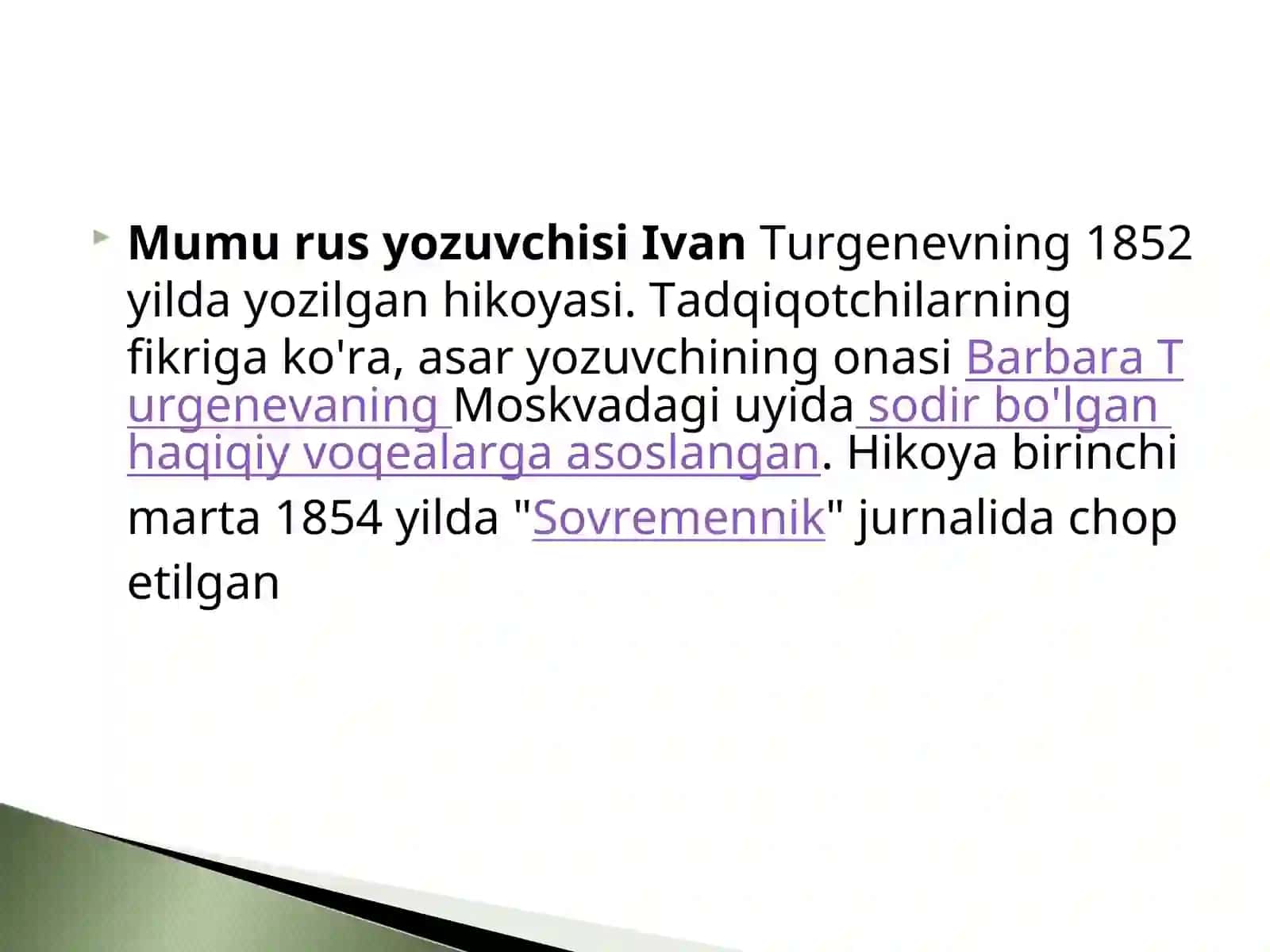 Vladimir Amosovich Taburin hayoti va ijodi “Mumu” asari haqida xulosasi 4