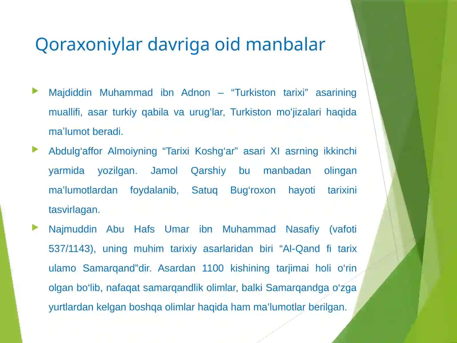 IX – XIIIasrlar boshlari arab-fors manbalari(2) 4