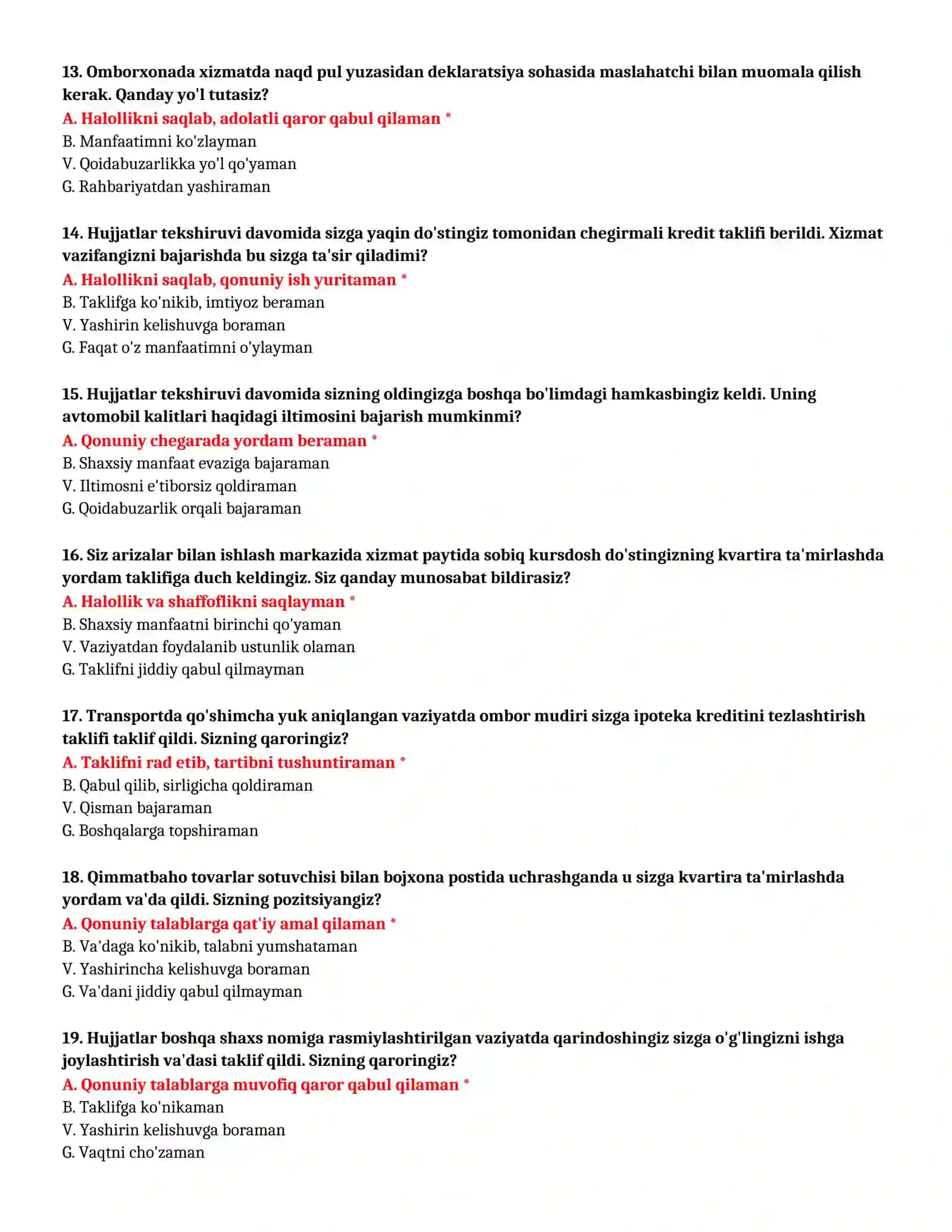 BOJXONA AKADEMIYASI - SUHBAT TESTLARI (№ 53) 4