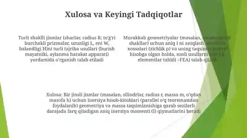 Bir jinsli sodda jismlarning inertsiya momentini aniqlash 4