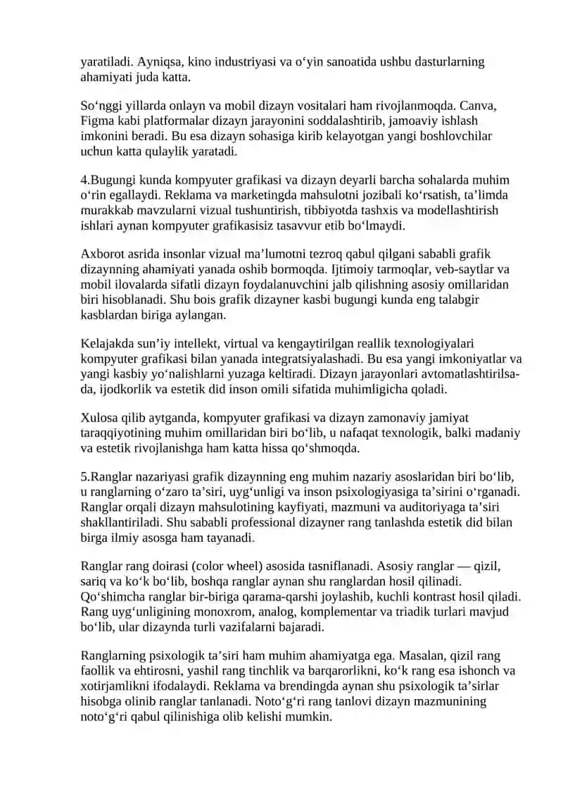 Kompyuter grafikasi va Dizayn haqida tushunchalar 4