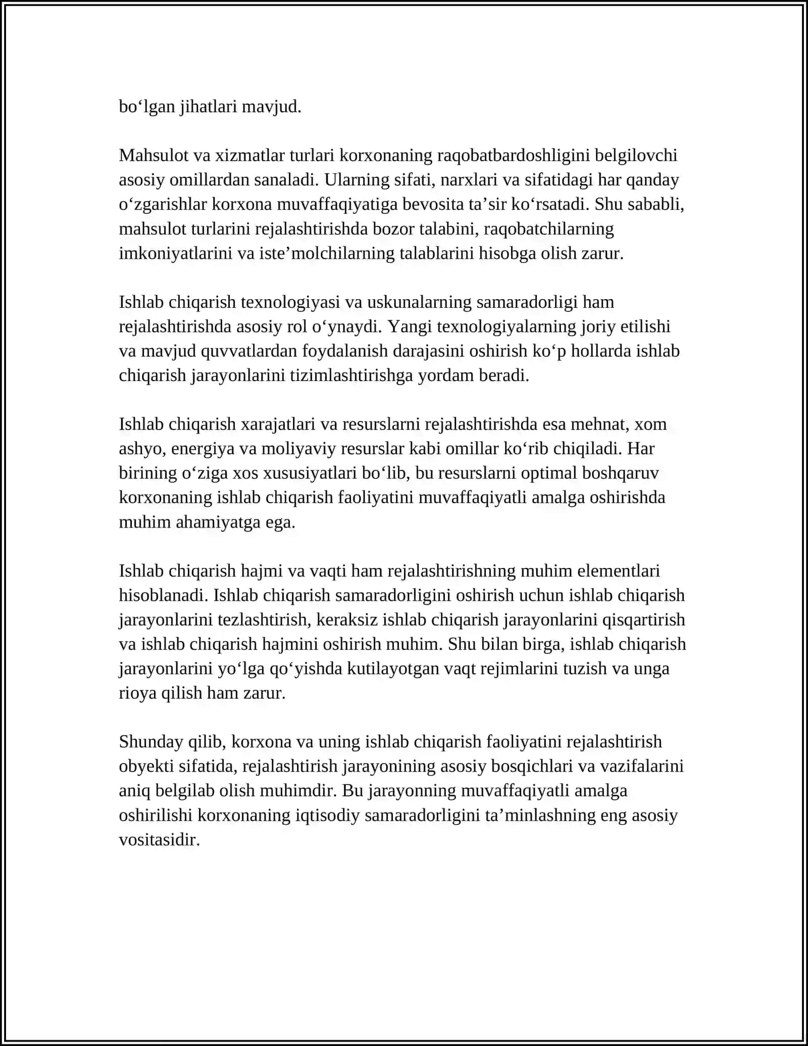 Korxona va uning ishlab chiqarish faoliyatini rejalashtirish obyekti 4
