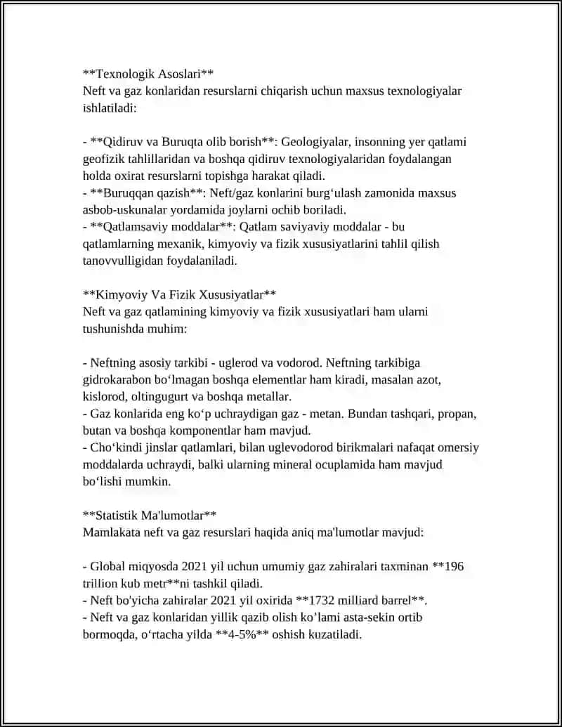 NEFT VA GAZ QATLAMLARI O'ZGACHALIKLARI 4