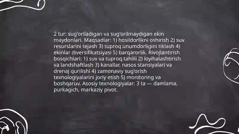 O'zbekiston sharoitida ekin ekiladigan maydonlarining yaratilishi va hozirgi holadi 4