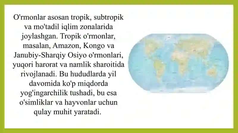 Dunyo o'rmonlarining geografik tarqalishi 4