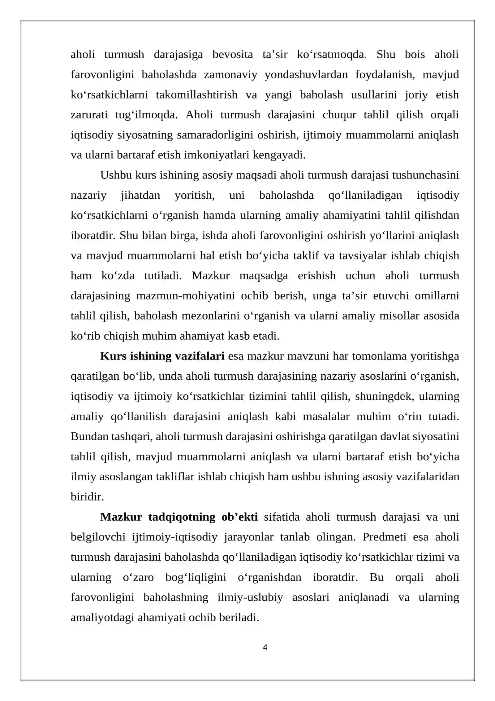 AHOLI TURMUSH DARAAJASI VA UNI BAHOLASHNING IQTISODIY KOʻRSATKICHLARI 4