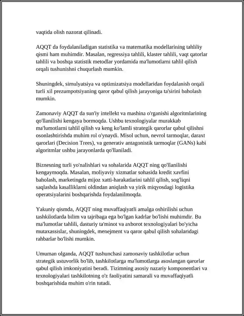 AXBOROT ANALITIKA VA QARORLARNI QABUL QILISHNI QULLAB QUVATLOVCHI TIZIMLAR 4