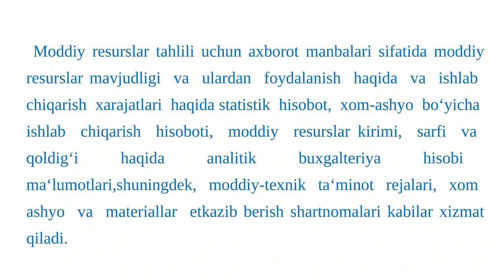 Moddiy resurslar bilanta‘minlanganlik va ulardan foydalanish tahlili 4