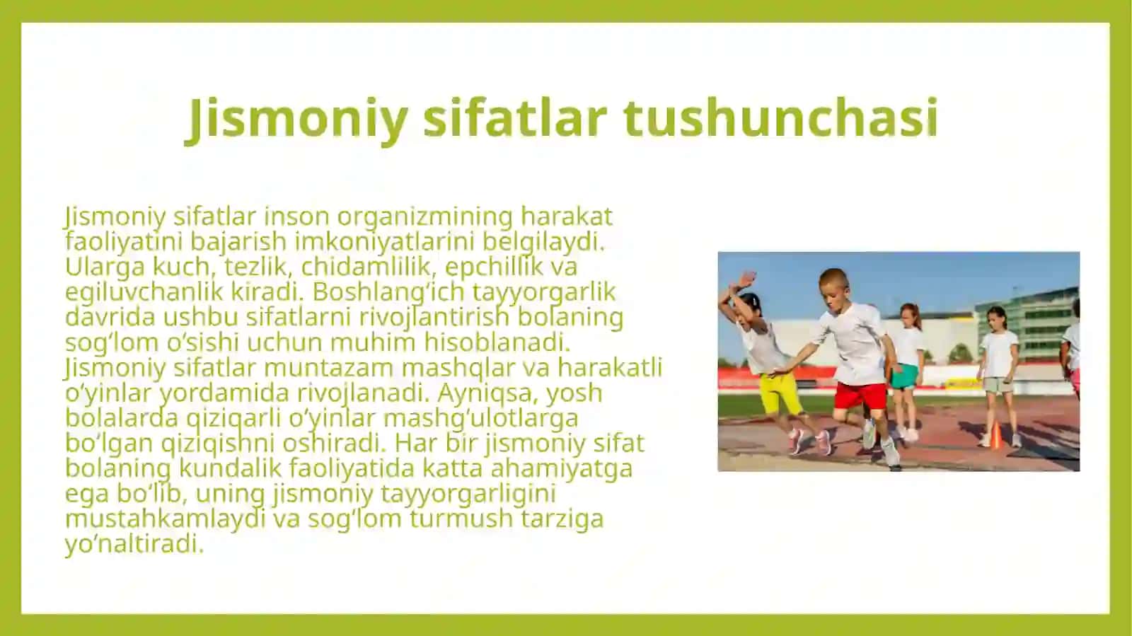 Boshlang'ich tayyorgarlik bosqichida jismoniy sifatlarni rivojlantirishda milliy va harakatli o'yinlardan foydalanish qobiliyatini shakllantirish 4