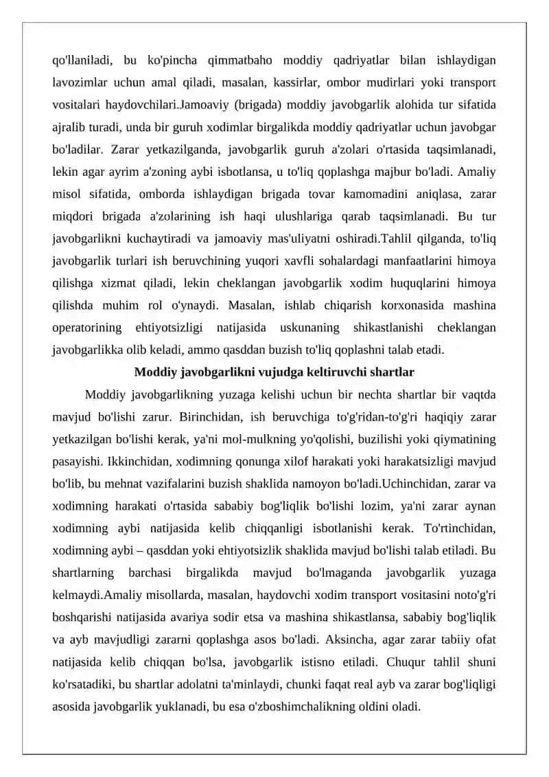 Mehnat munosabatlari sohasida ish beruvchi va xodim o‘rtasidagi huquqiy mas'uliyatni tartibga solish 4