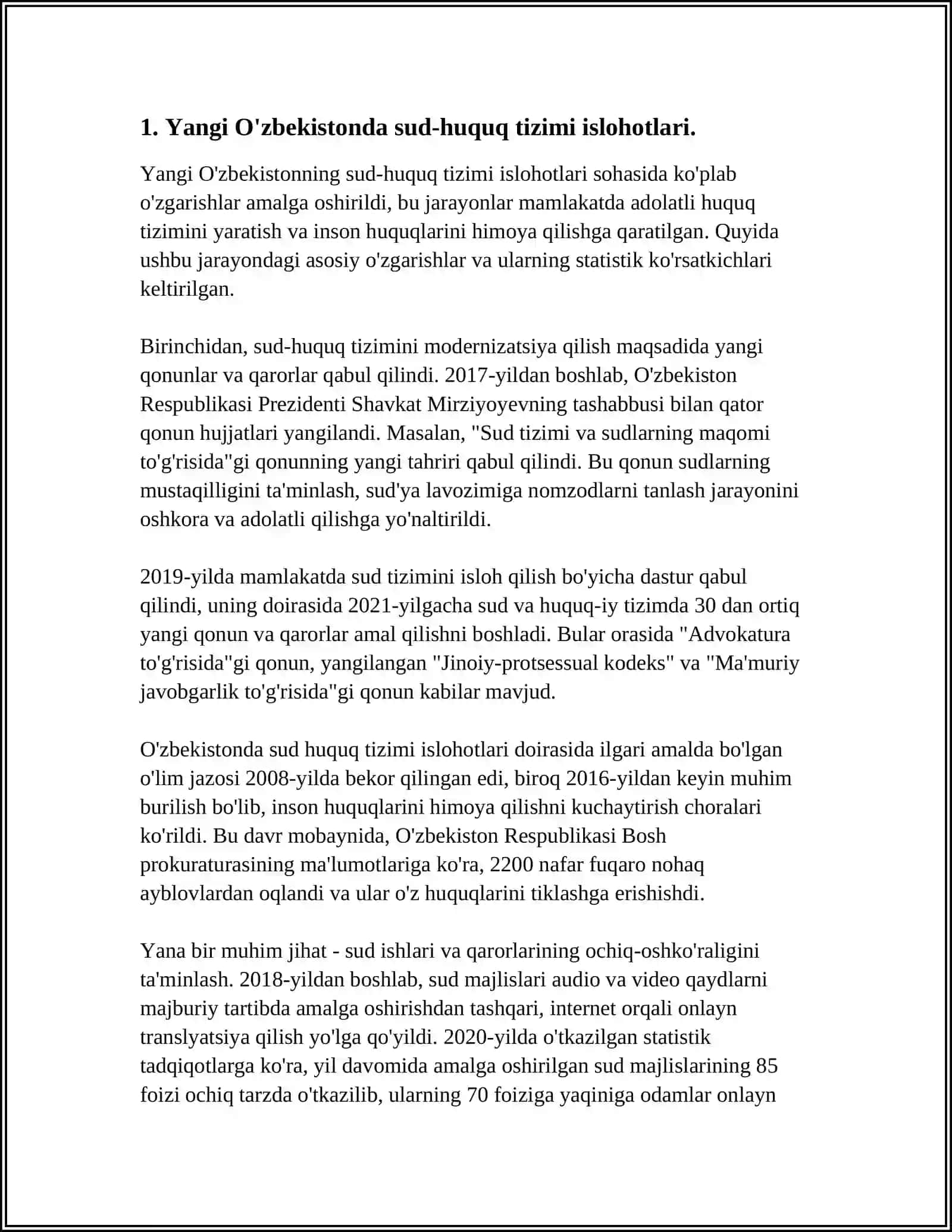 Yangi O'zbekistonda Prezident Sh.M.Mirziyoyev Rahbarligi va Tashabbusi Ostida Amalga Oshirilayotgan Ishlohlar 4