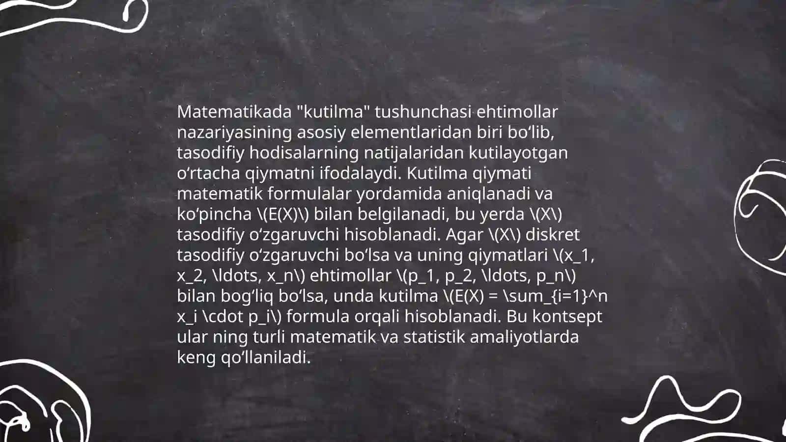 Tasodifiy miqdorning matematik kutilmasi va dispersiyasi 4