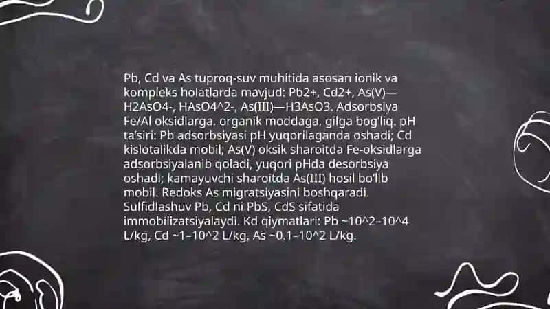 Tuproq va suvning ifloslanishida ion boglanishlarni, ulardan tozalash usulini ishlab chiqish 4