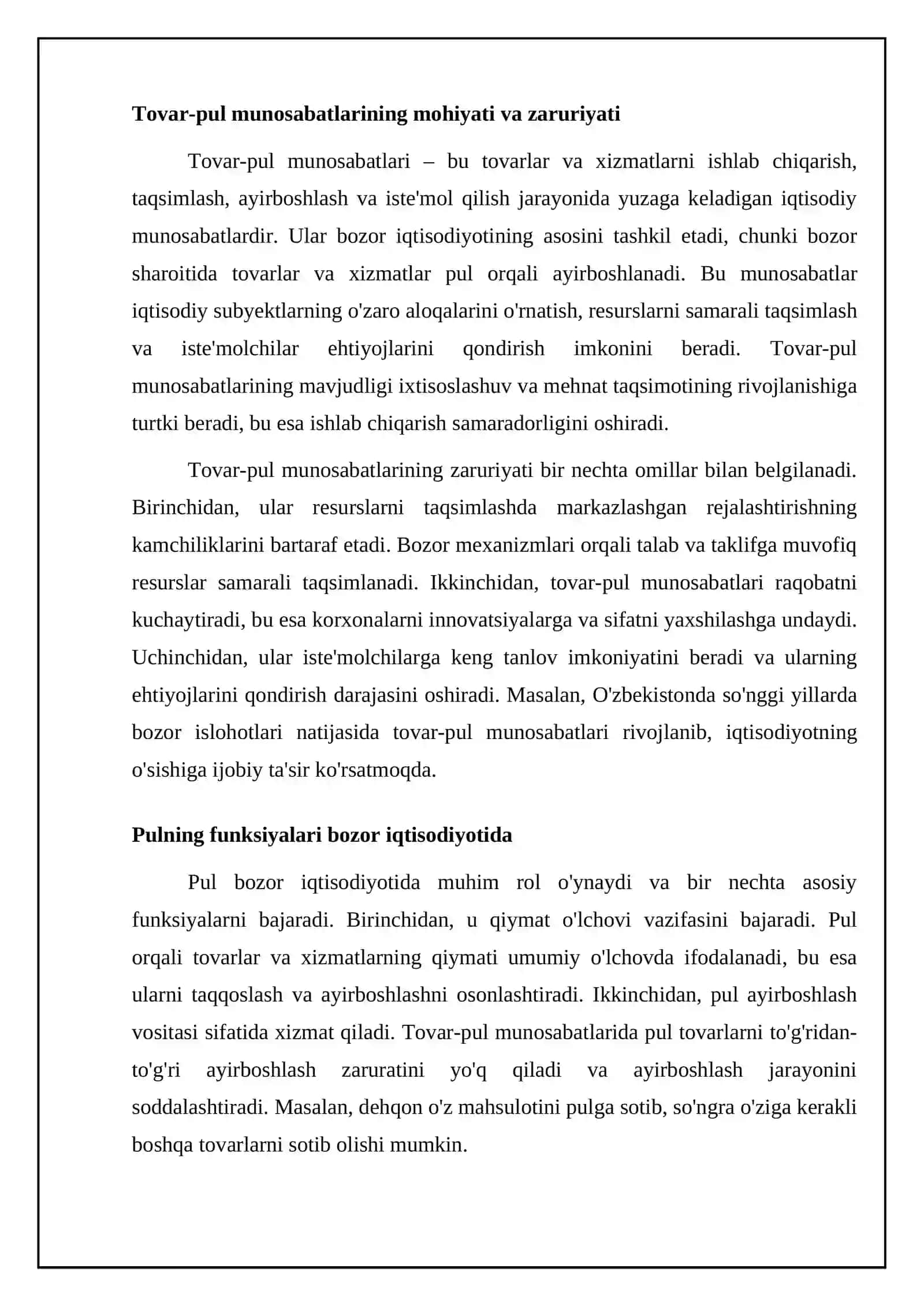 Tovar-pul munosabatlarining mohiyati va bozor iqtisodiyoti asoslari 4