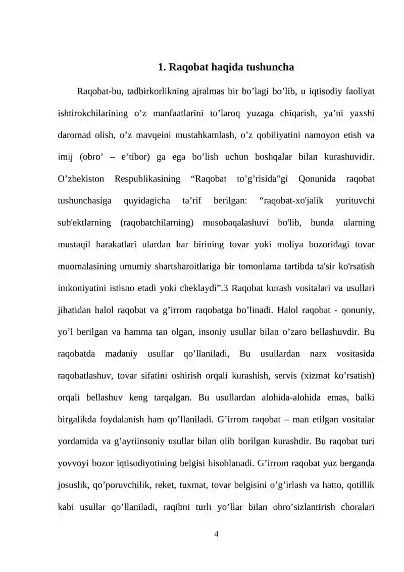 Raqobatchilikni baholash usullari 4