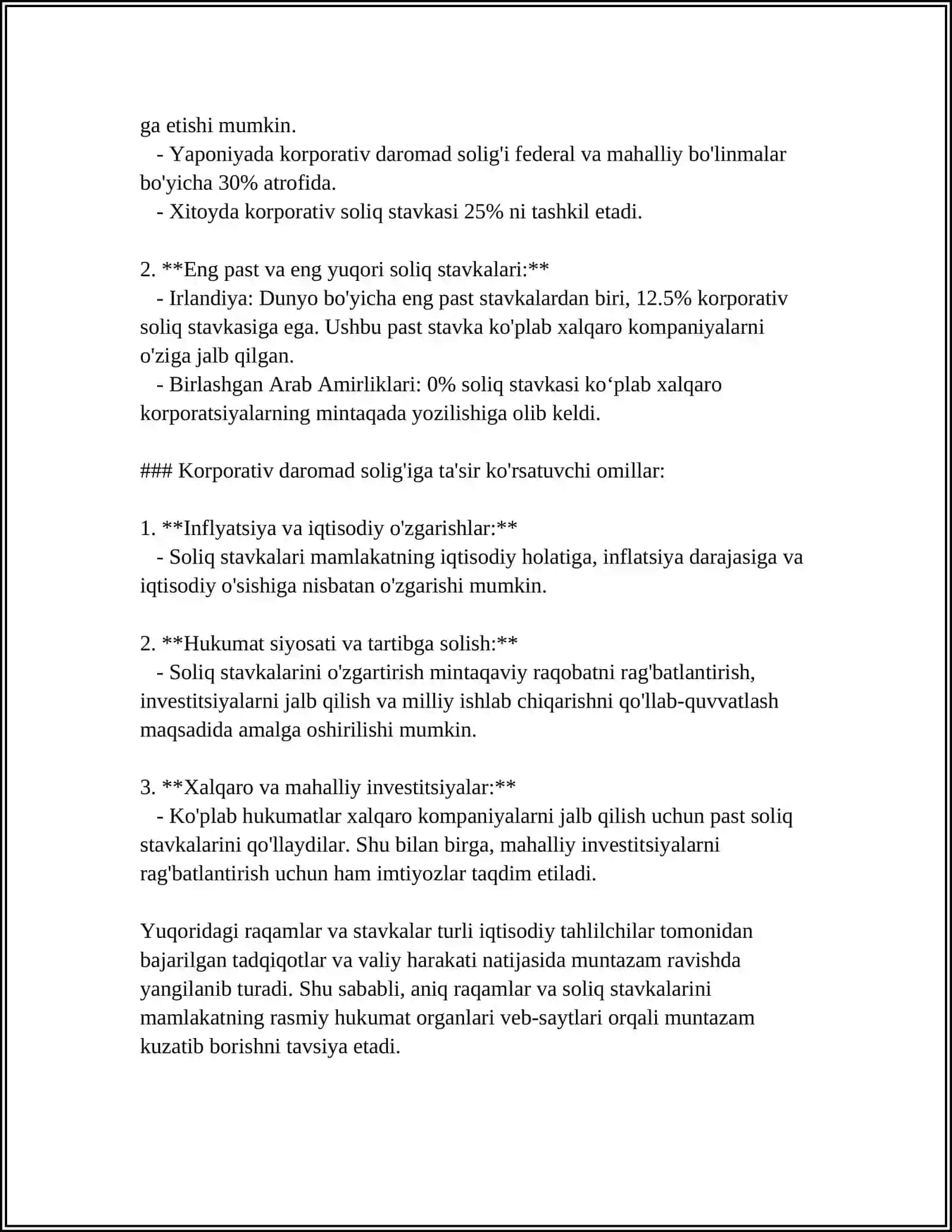 YURIDIK SHAXSLAR UCHUN SOLIQ STAVKALARI VA IMTIYOZLARI 4