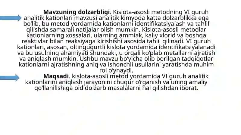 VI analitik guruh kationlarining umumiy tavsifi va guruh reagent ta’siri 4