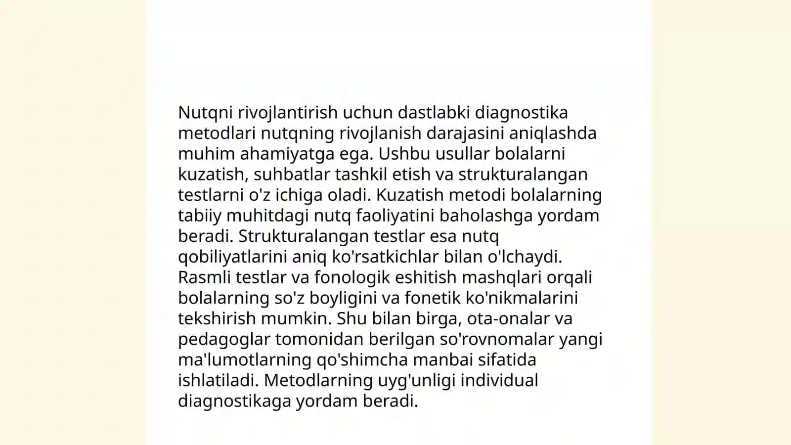 Koxlear implantli bolalar eshituv idroki hamda nutqni tashxislash asosida individual rivojlanish dasturini tuzish 4