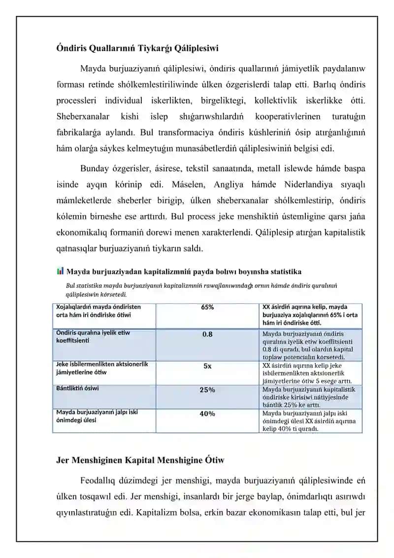 Mayda burjuaziyanıń kapitalizmge ótiw procesi 4