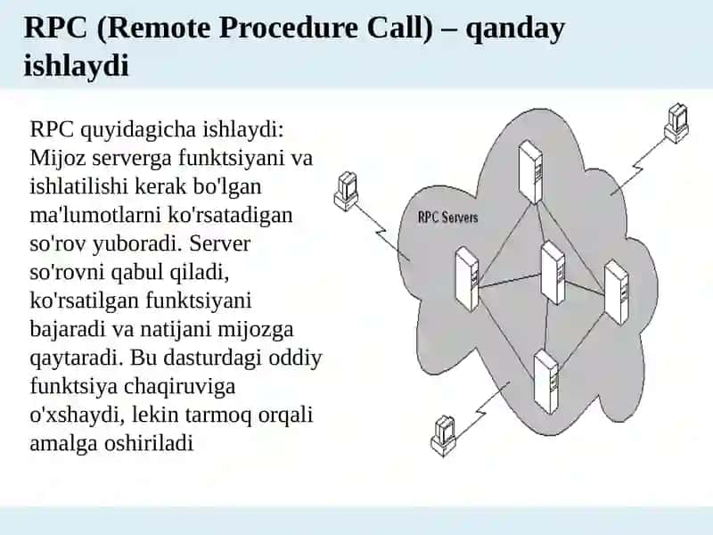 RPC(Remote Procedure Call)  Masofaviy protsedura chaqiruvi ishlatilishi 4
