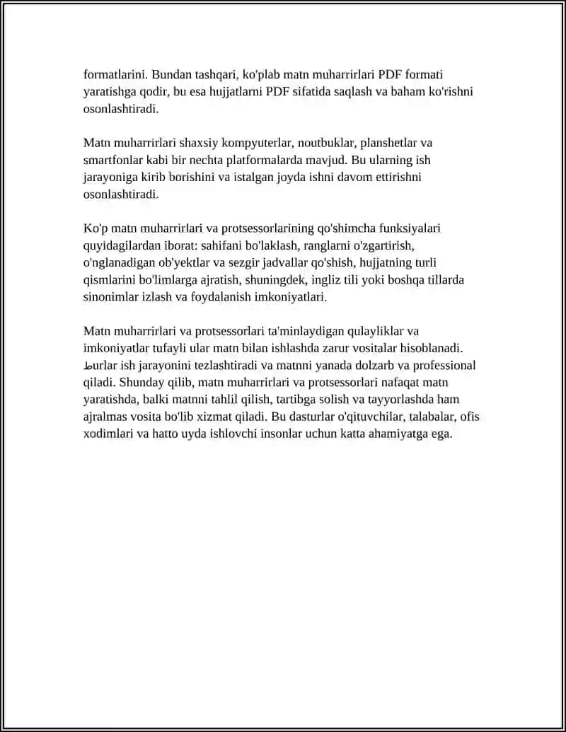 MATN MUHARRIRLARI VA PROTSESSORLARI. MATNLI HUJJATLARNI YARATISH, TAHRIRLASH VA FORMATLASH 4
