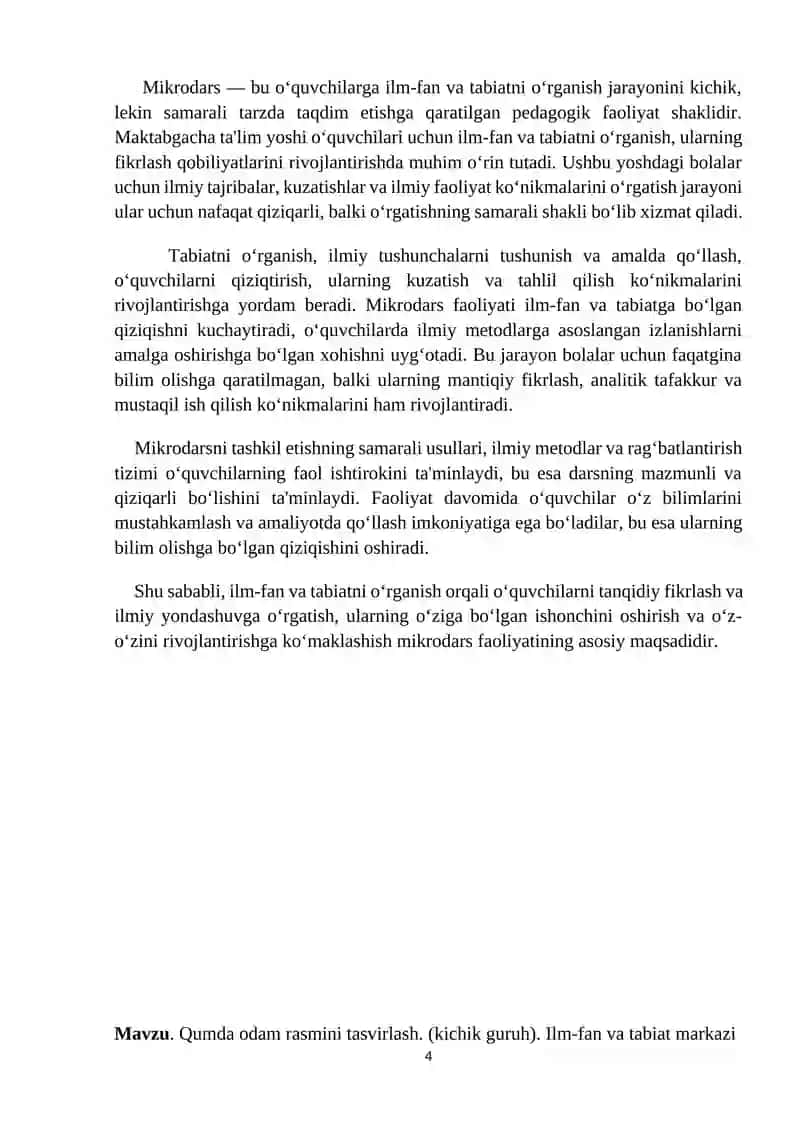 Qumda odam rasmini tasvirlash. (kichik guruh). Ilm-fan va tabiat markazi 4