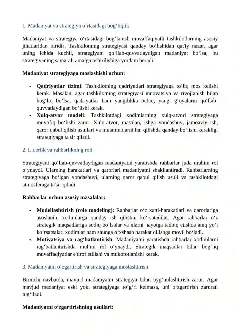 Strategiyani qo’llab-quvvatlaydigan madaniyatni shakllantirish 4