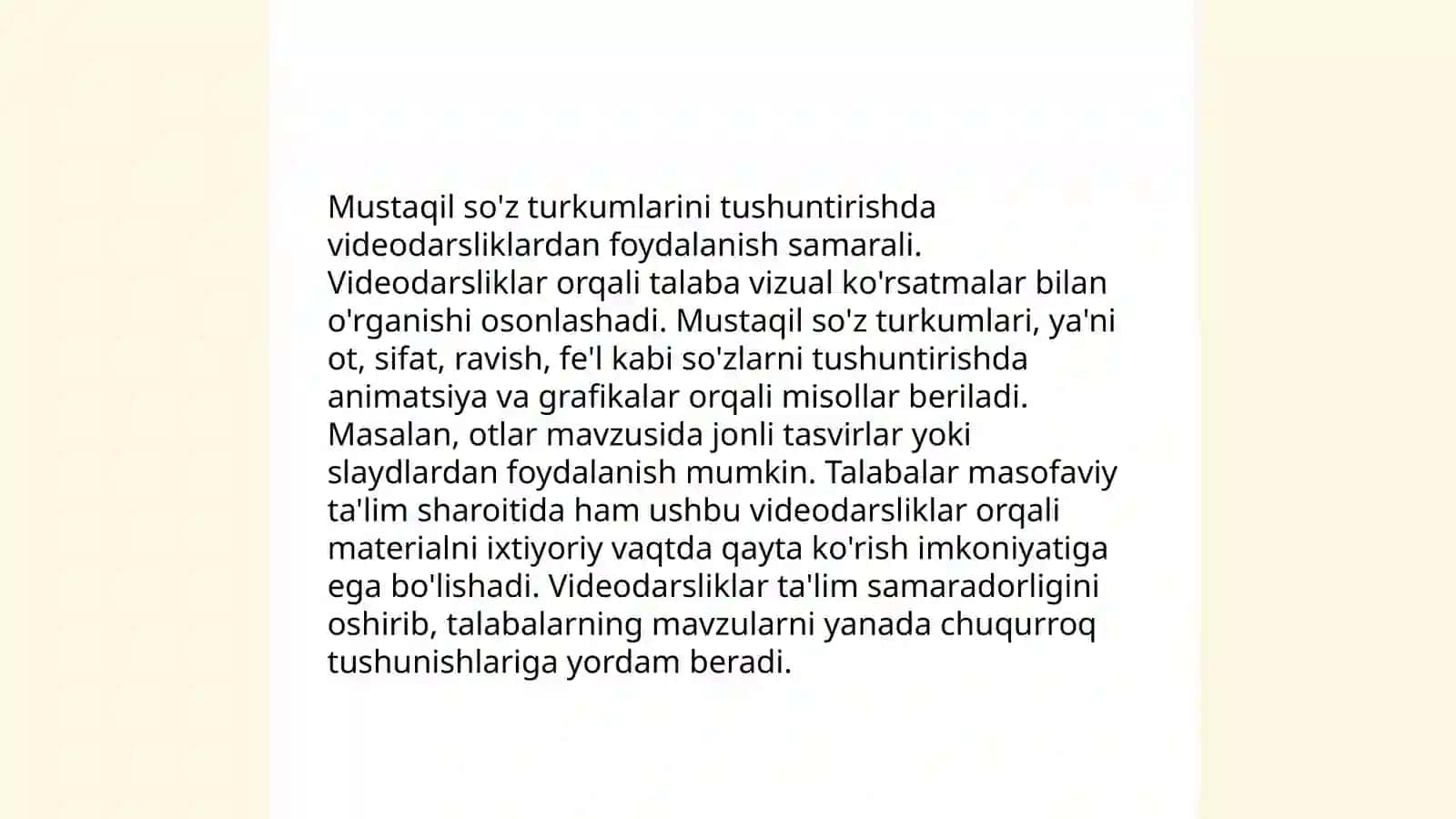 MUSTAQIL SO'Z TURKUMLARI FANI YUZASIDAN ZAMONAVIY TEXNOLOGIYALARDAN FOYDALANGAN HOLDA TOPSHIRIQLAR TAYYORLASH 4