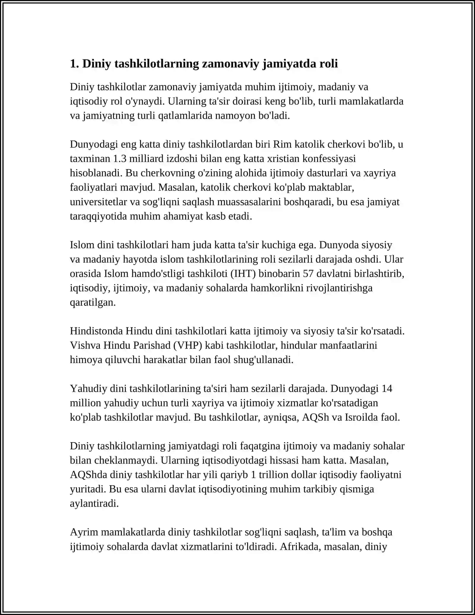 DINIY TASHKILOTLARNING ZAMONAVIY DUNYOVIY MEʼYORLARIGA MOSLASHUVINING AHAMIYATI 4