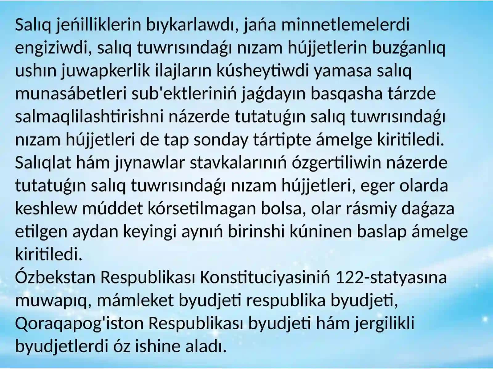 Ózbekstan Respublikası salıq siyasatındaǵı tiykarǵı  mashqalalar. 4