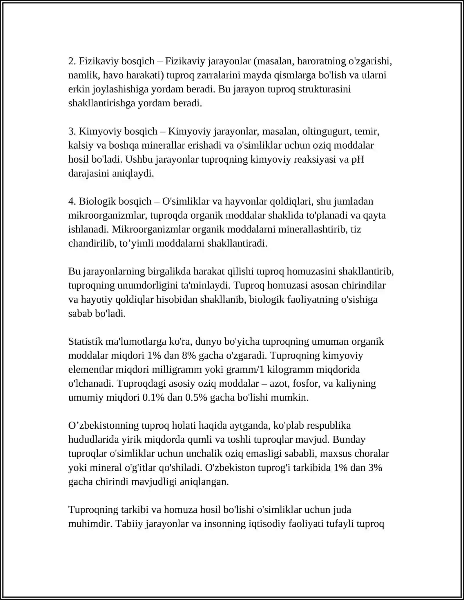 Tuproq tarkibi va homuza hosil qilish 4