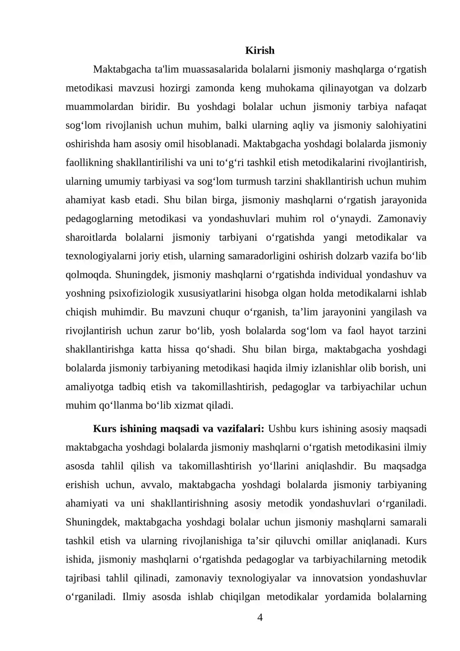 MAKTABGACHA TALIM MUASSASALARIDA BOLALARNI JISMONIY MASHQLARGA ÔRGATISH METODIKASI 4
