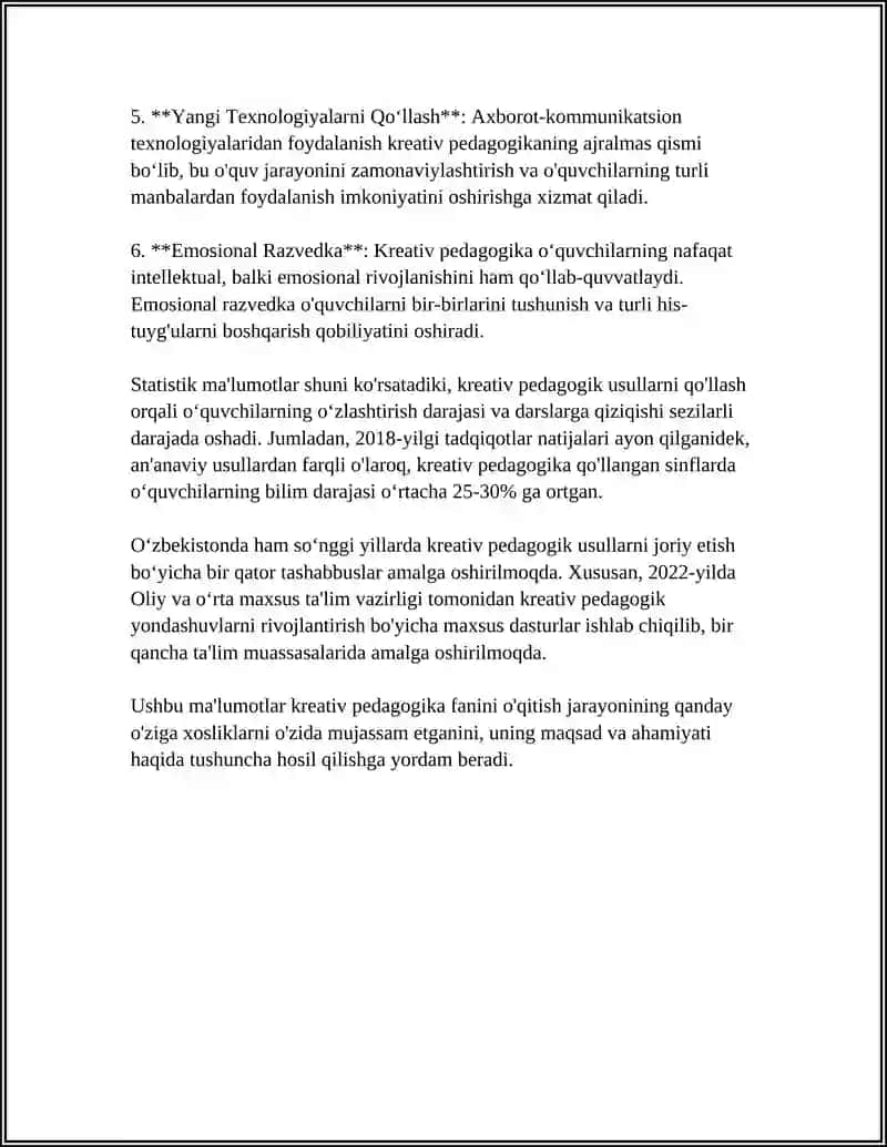 KREATIV PEDOGOGIKA FANINI OQITISH JARAYONI MOHIYATI VA UNING VAZIFALARI 4