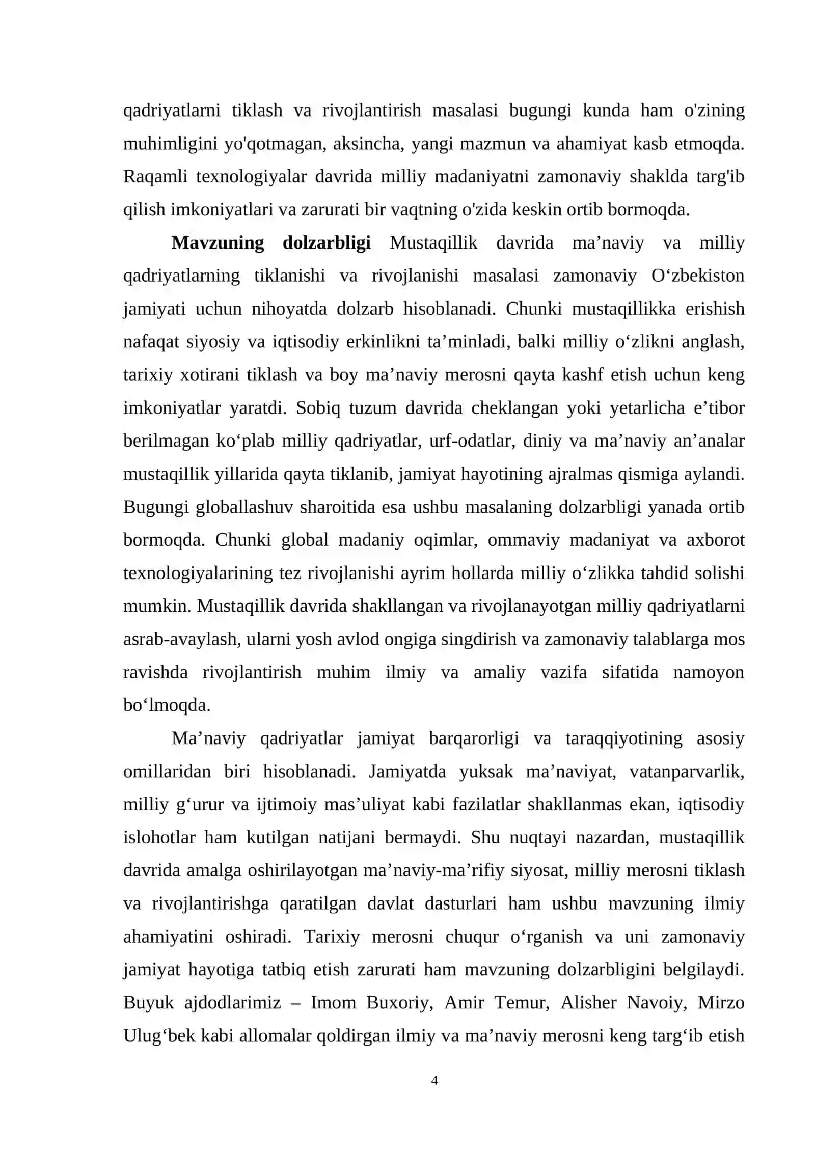 Mustaqillik davrida ma’naviy va milliy qadriyatlarning tiklanishi va rivojlanishi 4