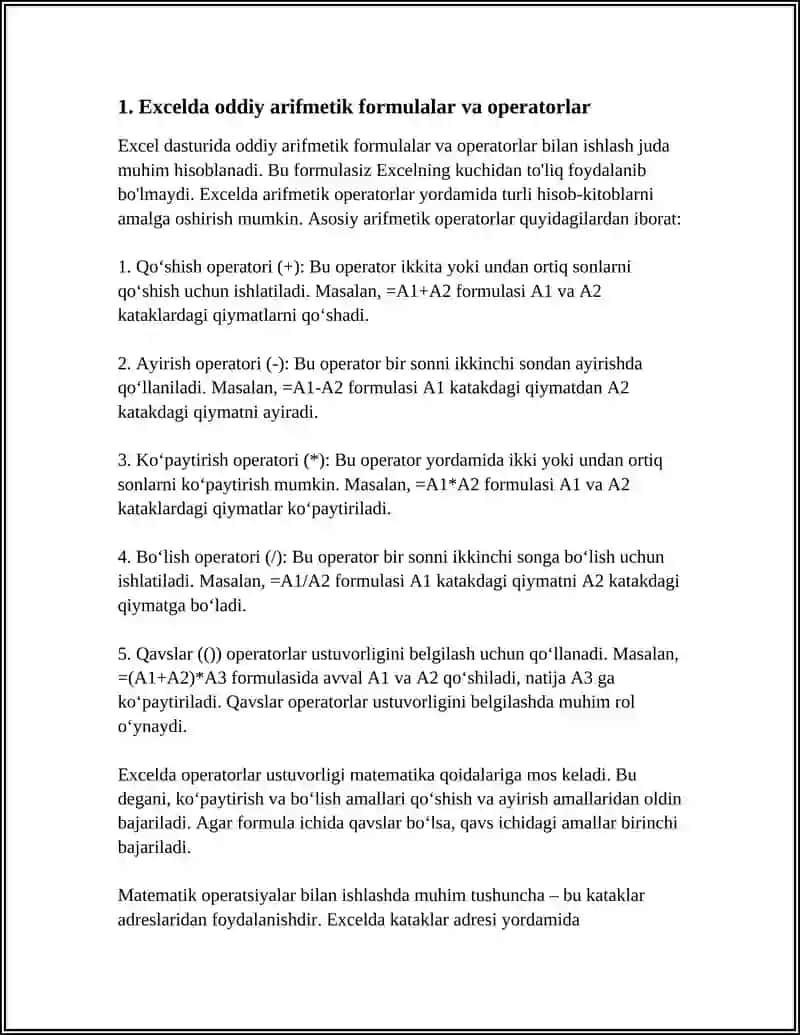 EXCELDA FORMULALAR BILAN ISHLASH MAVZUSIDA MUSTAQIL ISH 4