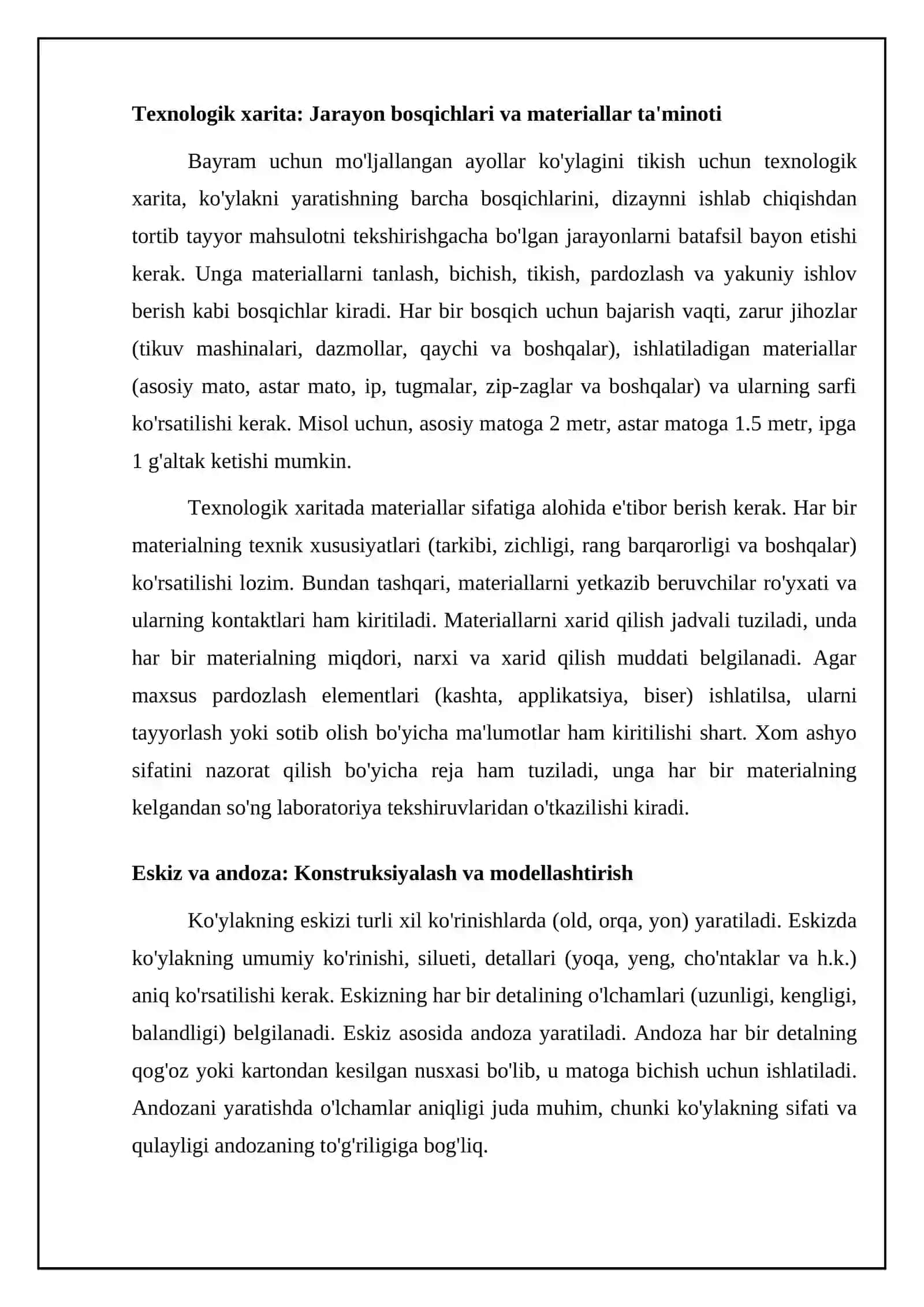 Ayollar bayram uchun ko‘ylagini texnologik xaritasini tuzish 4