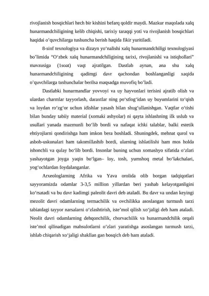 O’quvchilarga Milliy xalq hunarmandchiligi texnologiyasi 4