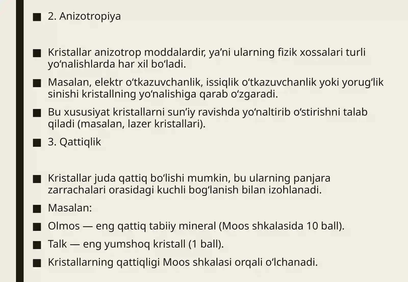 Kristallarning asosiy xossalari 4