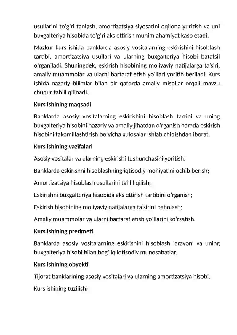 Banklarda asosiy vositalarning eskirishini hisoblash tartibi va uning hisobi 4